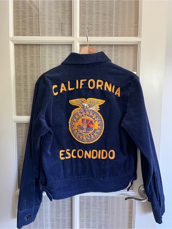 Vintage Jackets & Blazers - Vintage FFA Deep Indigo Blue Corduroy Jean Jacket California Embroidered Varsity